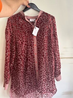 Coster Copenhagen Pink Dusty Rose Sheer Leopard Print Button-Up Blouse